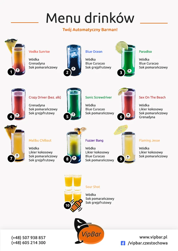 Menu 1: alkoholowe i jeden bezalkoholowy