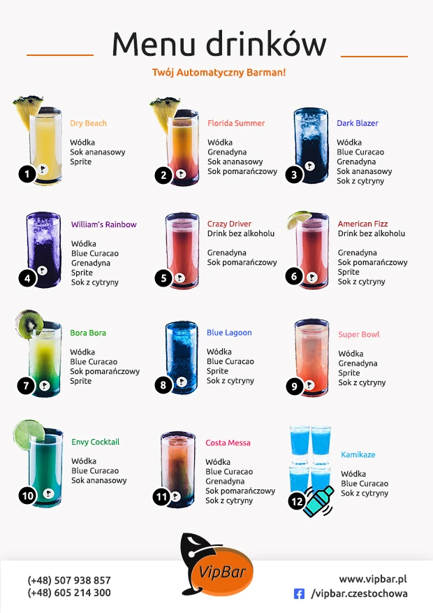Menu 3: alkoholowe i jeden bezalkoholowy