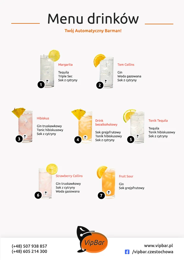 Menu 7: alkoholowe i jeden bezalkoholowy