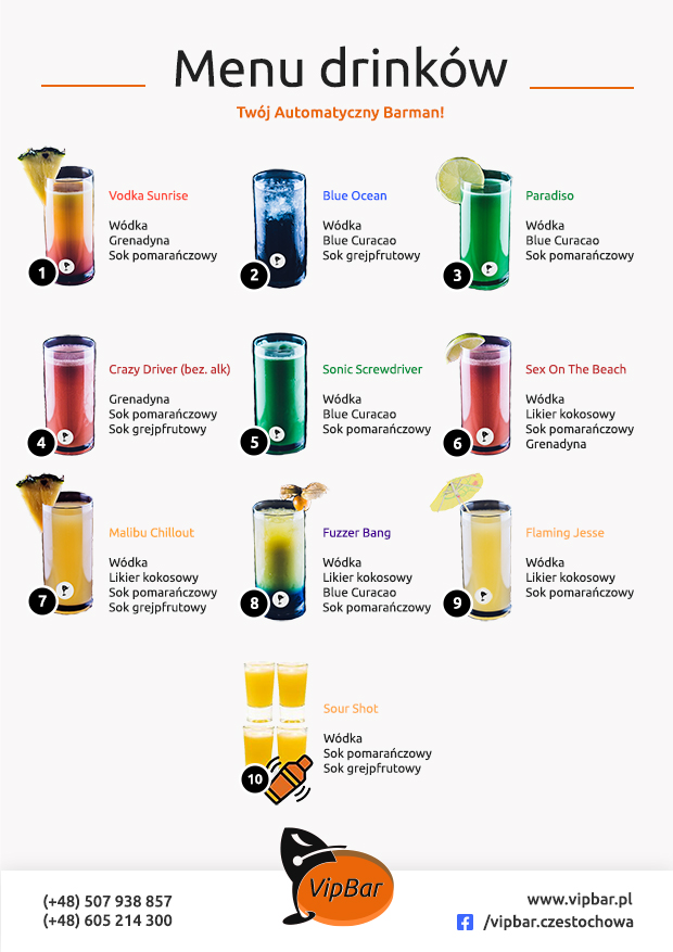 Menu 1: koktajle alkoholowe